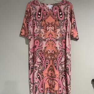 Charter Club Pink Peach Paisley 1/2 Sleeve Knee Length Sheath Dress Stretch 1X